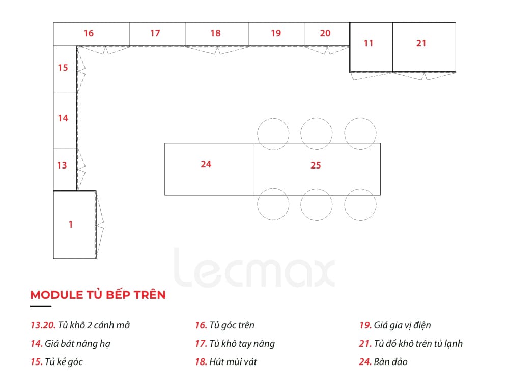 Mặt bằng tủ bếp đảo